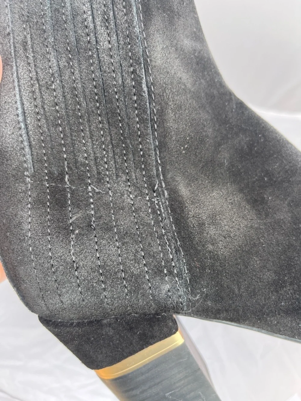 Lucca Lane Black Suede Ankle Boots Gold Hardware Accent Heel - Size 7